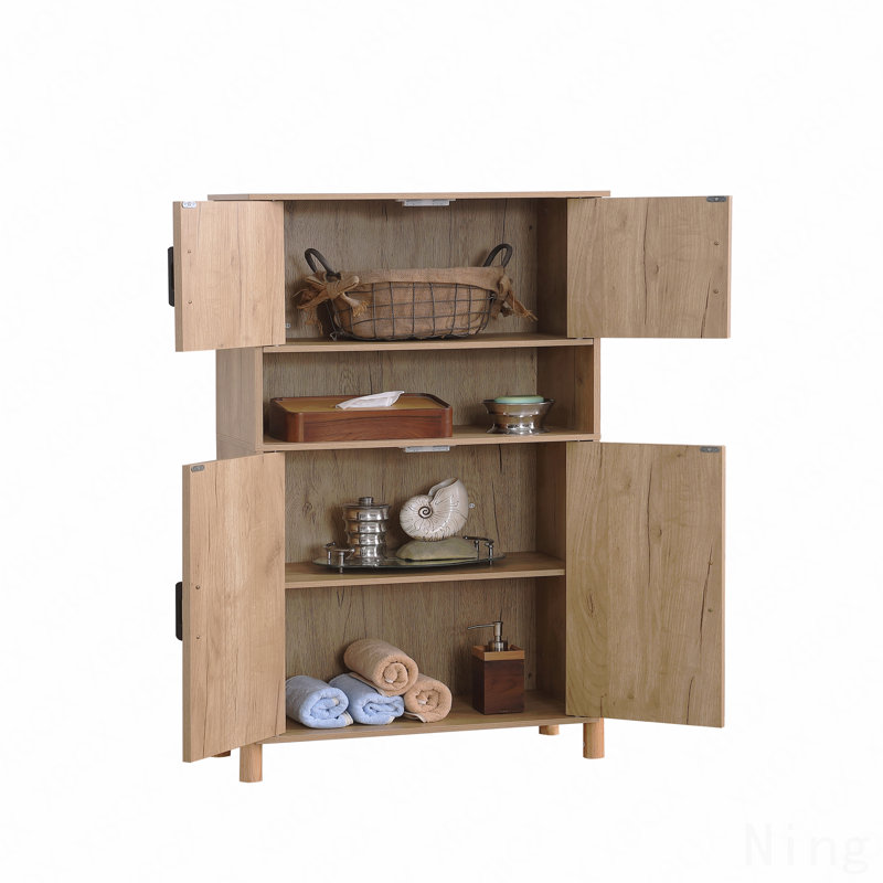 Armoire de rangement Mid-Century moderne en rotin à 4 portes avec tablettes réglables et portes tissées
