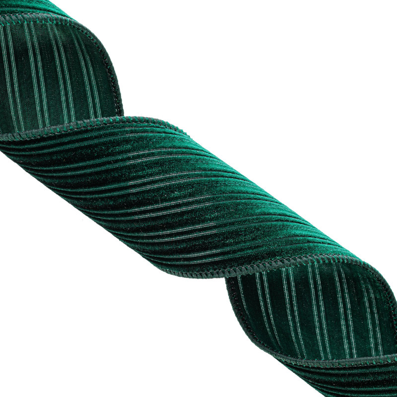Vickerman 10yd Velvet Lined Satin Back Ribbon., Emerald, 0.2" H x 360" W x 2.5" D
