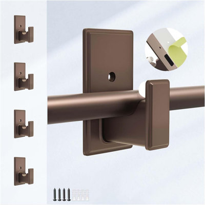 No Drill Curtain Rod Brackets:Self Adhesive Curtain Rod Holders For Rod 5/8" No Screw,Heavy Duty Easy Curtain Rod Bracket No Drilling,No Damage Wall Renter Friendly Curtain Rod Hooks ,4PCS