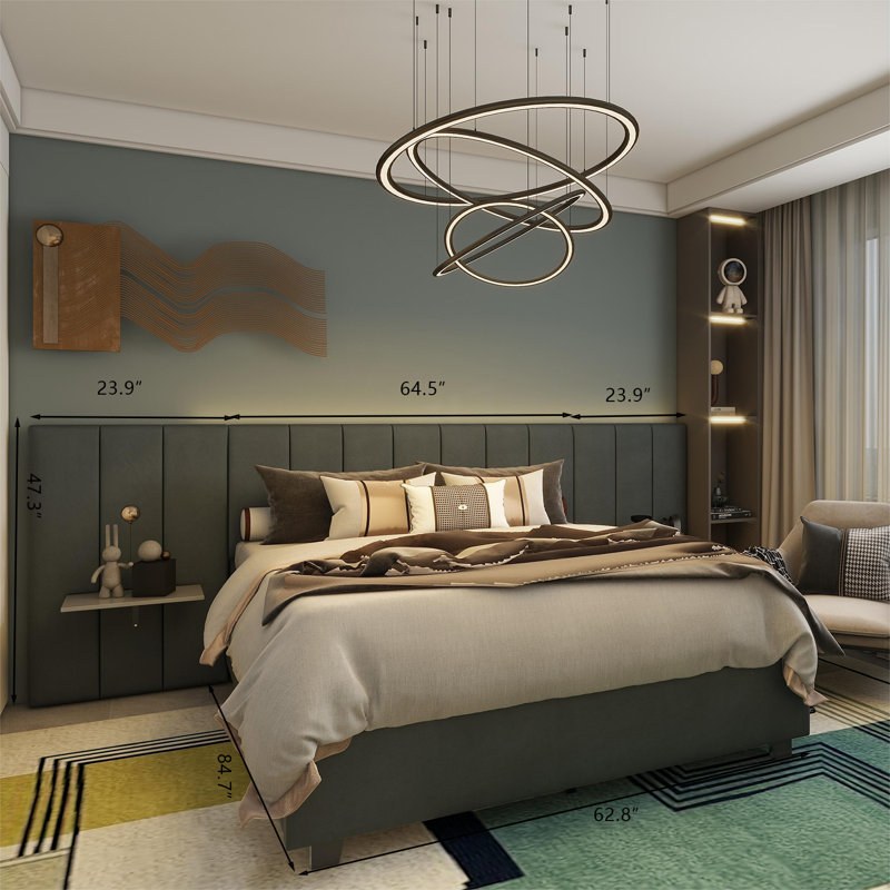 The Large Fabric Platform Bed Is Equipped With A Large Bedside Board. As The Highlight Of The Bedroom Furniture, It Uses A Grey Velvet Fabric To Highlight The Low -key Luxury.
