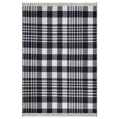Tapis tissé réversible, 100% coton, 23,6 po x 39,4 po | Hauteur du velours: 0,04 pouce | Facile à passer l'aspirateur, résistant aux taches, noir et blanc | Idéal pour le salon, la chambre à coucher et la décoration intérieure