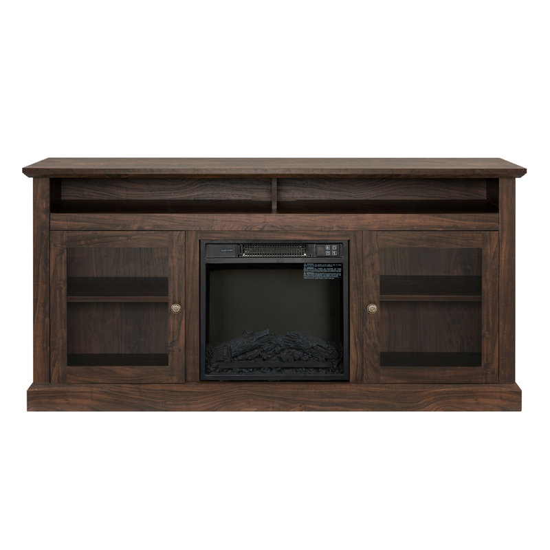 Meuble télé contemporain avec meuble télé avec foyer encastrable 18 po pour téléviseur de 65 po ou moins et espace de rangement ouvert et fermé