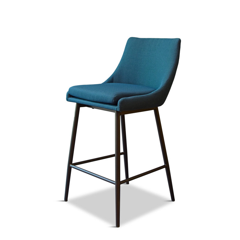 Charlz Upholstered Counter Stool with Steel Frame, Azure Blue, Counter Stool (26” Seat Height)