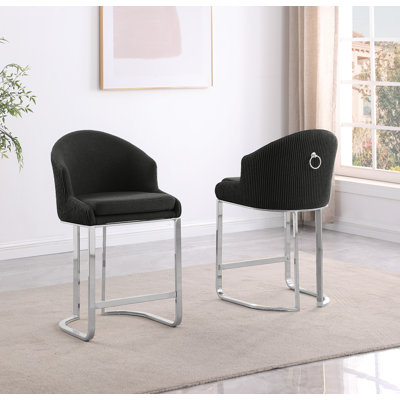 Tabourets de bar et de comptoir en tissu imitation fourrure avec dossier plissé