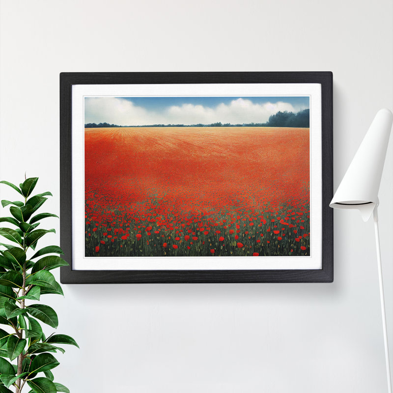 Legendary Poppy Field Flowers - Single Picture Frame Print, Black Framed, 46cm H x 64cm W x 2cm D
