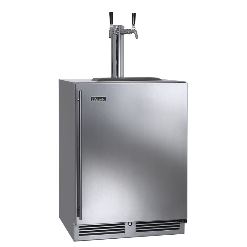 Perlick C-Series 5.2 Cubic Feet Stainless Steel Outdoor Dual Tap Freestanding Kegerator with Door Lock and, Right