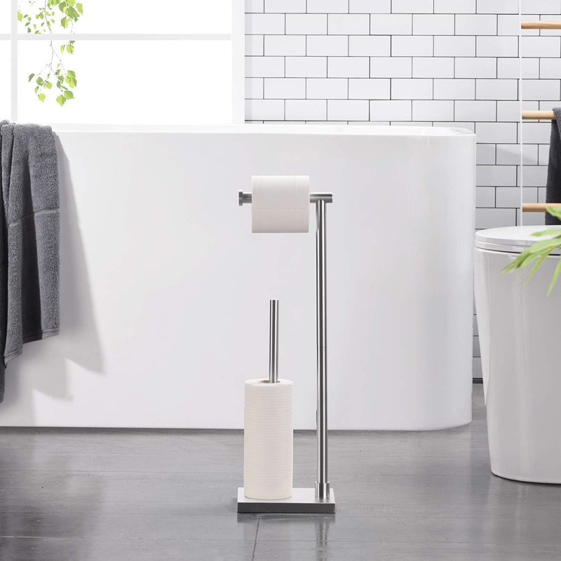 Porte-papier hygiénique sur pied Esparza - Finition brossée en acier inoxydable de qualité supérieure, rangement à 3 rouleaux, distributeur de salle de bain et de cuisine antirouille, aucune installation nécessaire