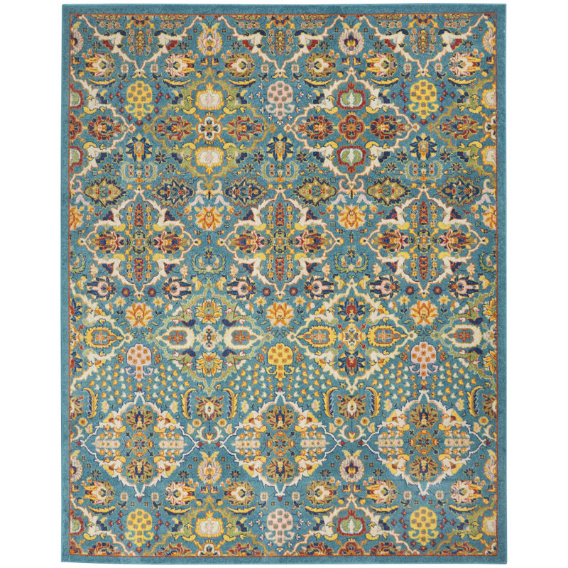 Tapis oriental traditionnel turquoise Lakenya, Rectangle 9 pi x 12 pi
