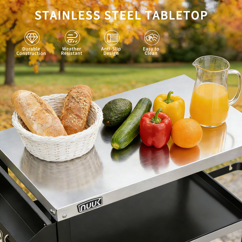 32" Stainless Steel Outdoor Prep Table Cart with Wheels, Double-Shelf Grill Cart for BBQ, Patio & Outdoor Cooking