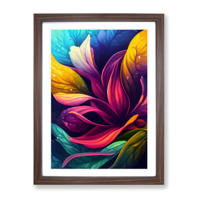 XV1022-4929X Vibrant Flowers No.4 - Wall Art, 48cm H x 36cm W, Walnut Framed Paper, White