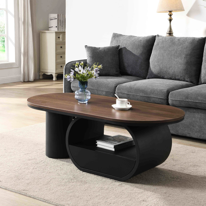 Table basse ovale industrielle luxueuse en métal noir de 122 cm (48,15 po), avec tiroir de rangement, idéale pour le salon. Montage simple et stable.