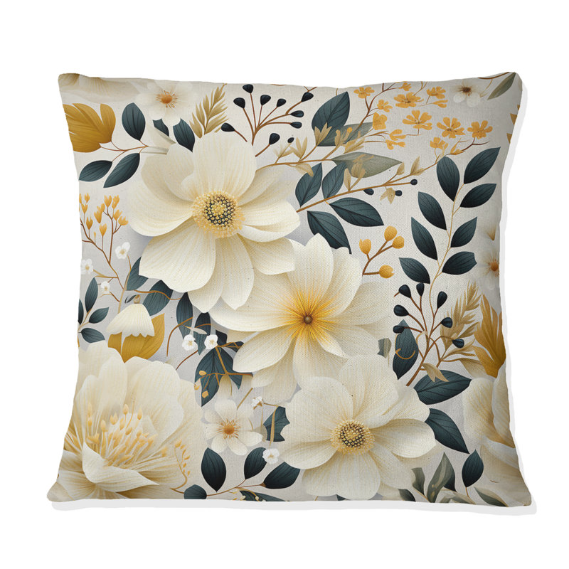 Coussin Beige Boho Chic Poppy Blooms I, H 16 po x l 16 po