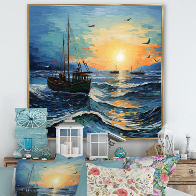 Vangogh, paysage marin avec pêche III, encadré sur toile par Vincent Van Gogh, peinture