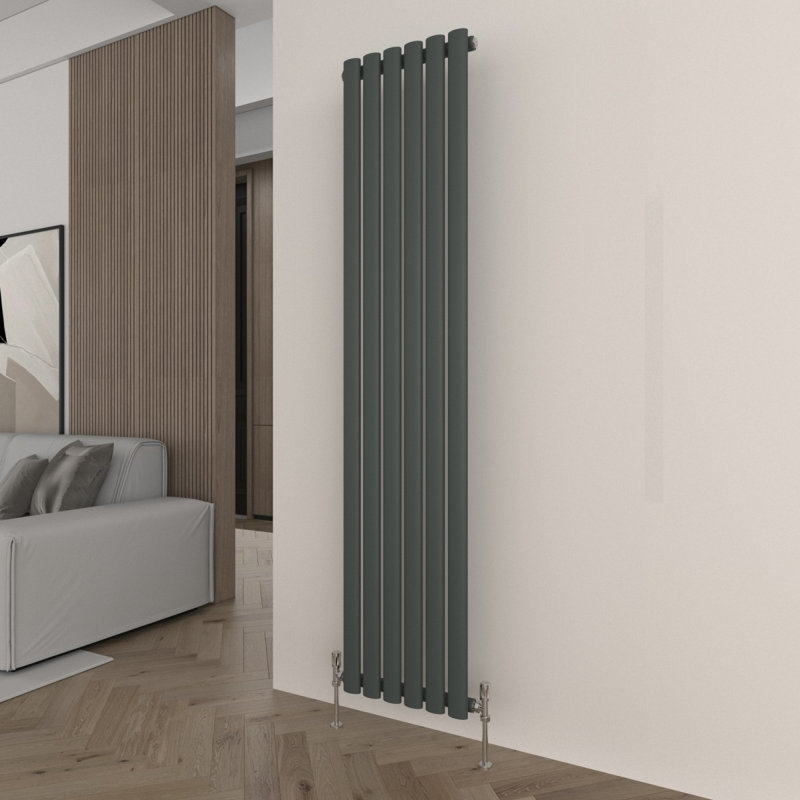 Vertical Radiator Anthracite Oval Column Designer 1600x354mm Single Modern Central Heating Rads