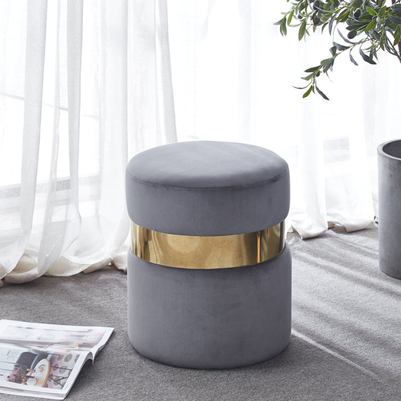 Piana Joselito 15'' Wide Velvet Round Ottoman, Gray Velvet