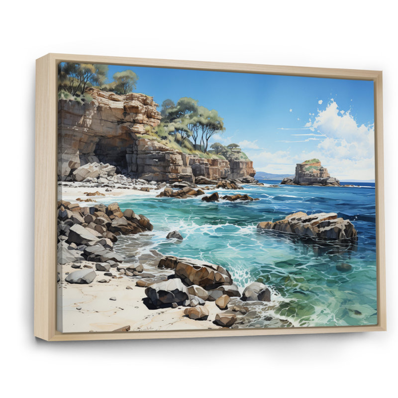 Rocky Beach Majestic Cliffs I - Nautical & Beach Wall Decor, Cadre naturel flottant, H 24 po x l 32 po x P 1 po
