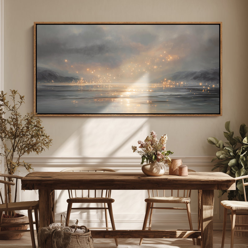 Art mural sur toile encadrée - Misty Waterscape with Floating Warm Light Atmosphere - 16 "x 24", 24 "x 36", Naturel