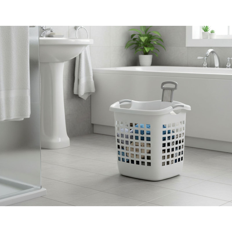 Household 1.75 Bushel Wheeled Laundry Basket, White Plastic (1 Piece), Portable And Mobile, Practical Dirty Clothes Storage Basket.