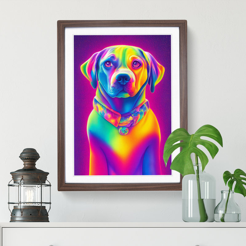 Neon Dog No.2 - Framed Print, 46cm H x 34cm W x 2cm D, Walnut