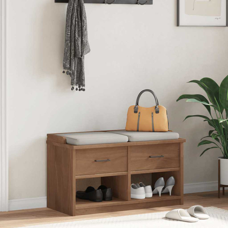 Hallway Bench SANDNES 87X40x50 Cm Solid Wood Pine, Walnut