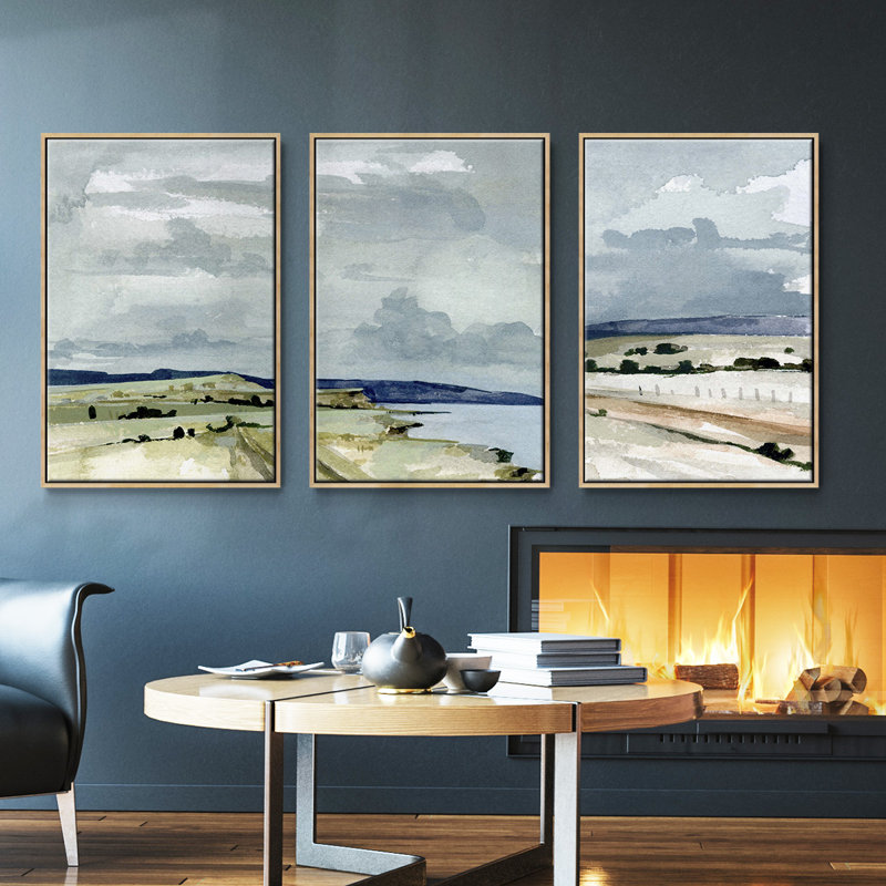 «Coastal Blues Watercolor II», 3 pièces, Naturel, H 40 po x l 78 po