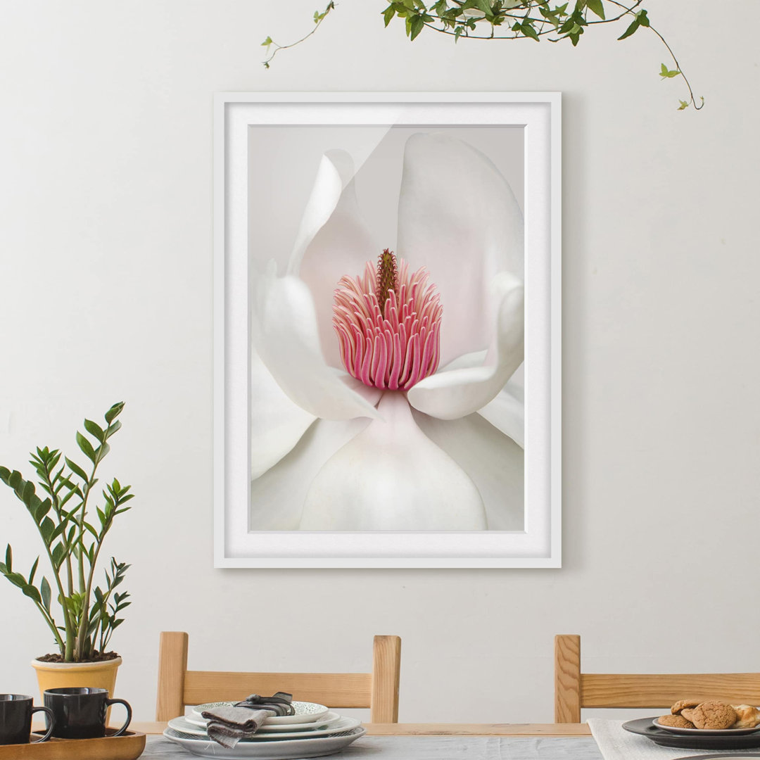 Gerahmtes Papierbild Magnolie in Rosa