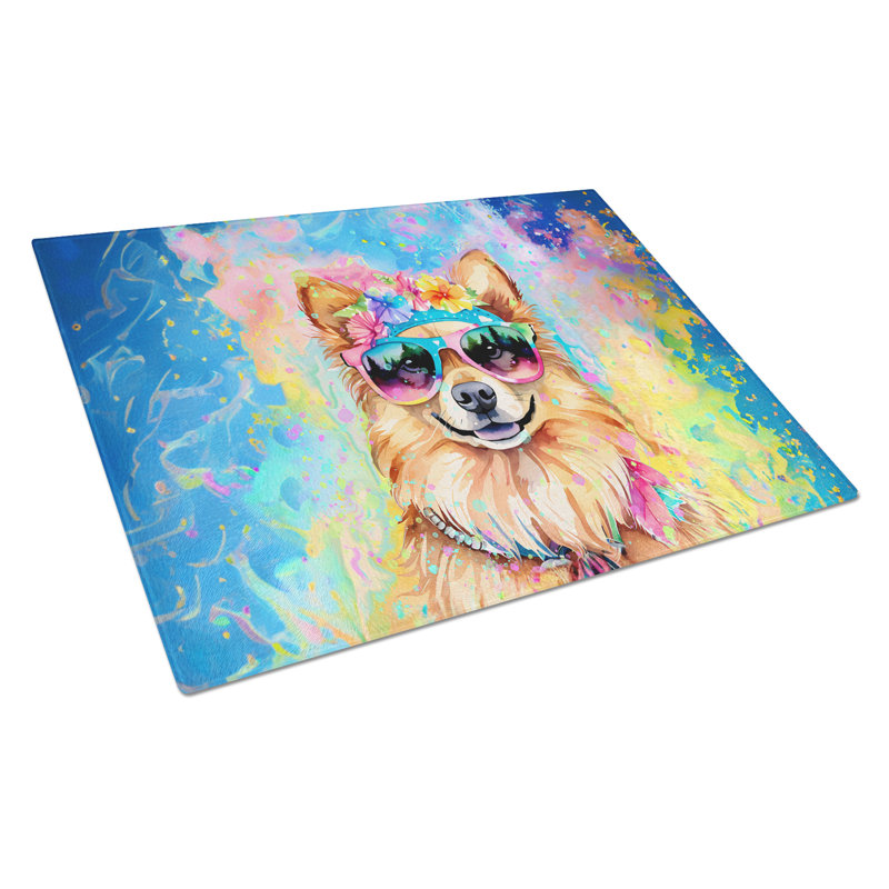 Grande planche à découper en verre Pomeranian Hippie Dawg