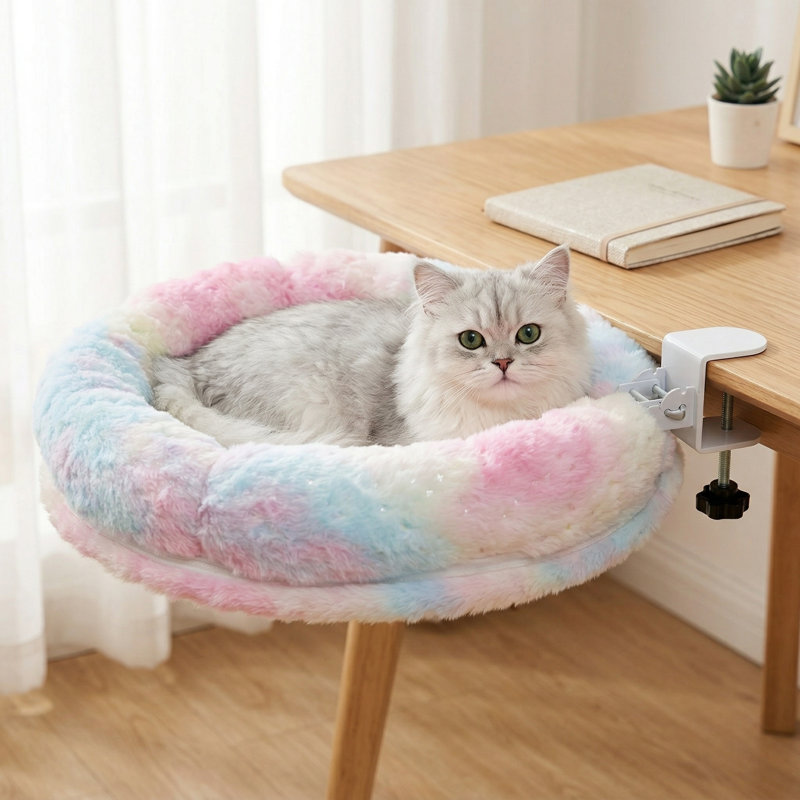 Lit de bureau Cat pour bureau à domicile, tablette pivotante à 360 ° et réglable, lit de nid douillet amovible pour animal de compagnie, mobilier moderne unique pour tables de jeu, dégradé de couleur