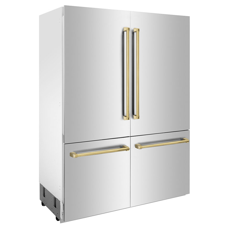 ZLINE 60 in. Built-In Refrigerator w/ Water Dispensers & Ice Makers, Gold, Stainless Steel