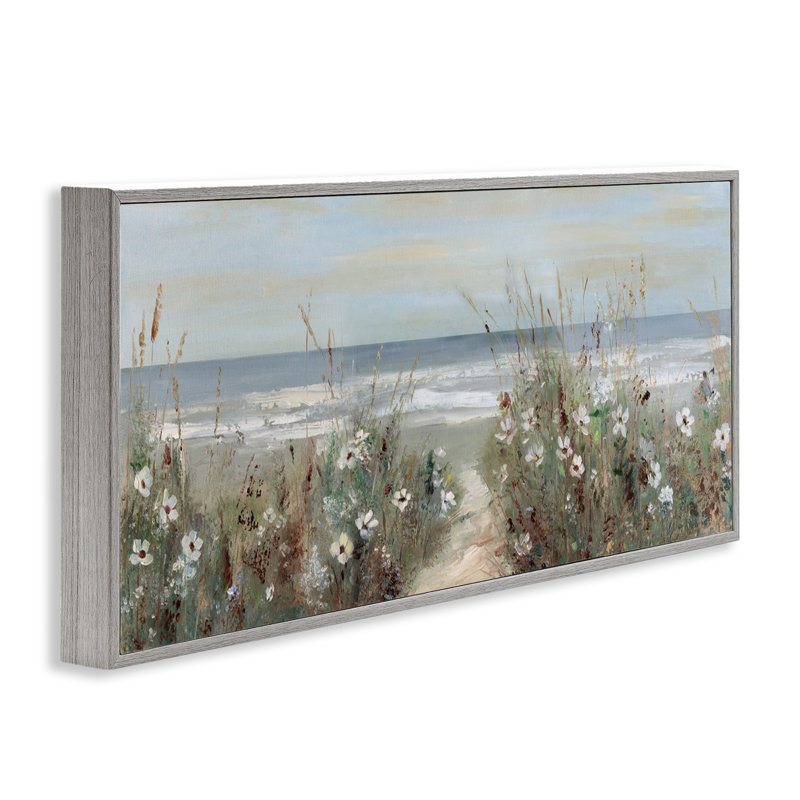 Giclée sur sentier Wildflower Coastline Beach, conception de Sally Swatland, H 10 po x l 24 po, Estampe numérique Farmhouse
