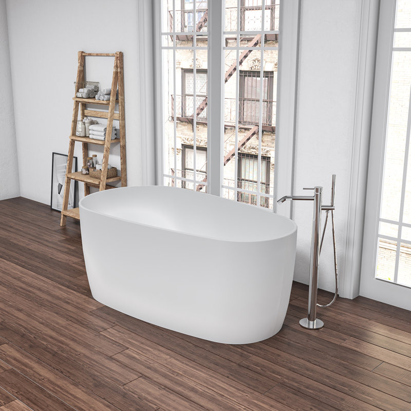 Baignoire de trempage autoportante en acrylique blanc mat L 67 po x l 31,5 po Viana