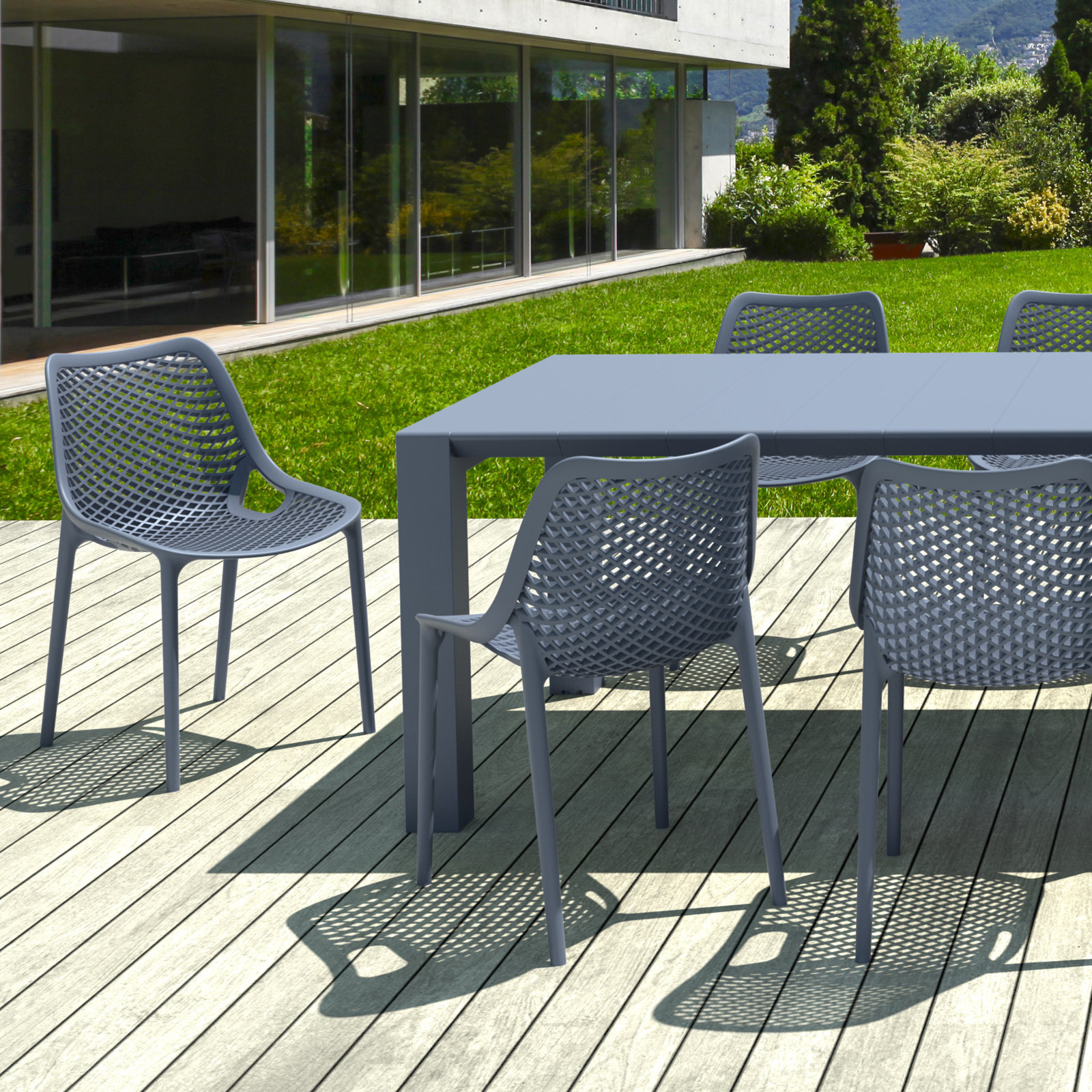 Farrah 102" Patio Dining Set, Dark Gray