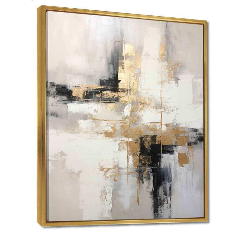 Essential Bliss Minimalism Abstract Gold Painting - Grey Abstract Painting Canvas Print, 44" H x 34" W, Gold