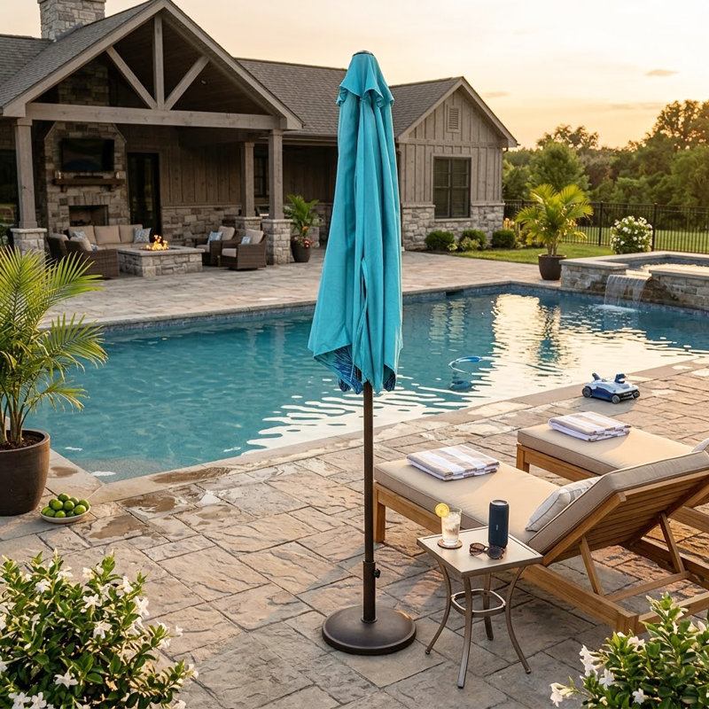 Parasol de patio avec auvent de glace, abri de jardin, de terrasse et de piscine, Bleu sarcelle / glace