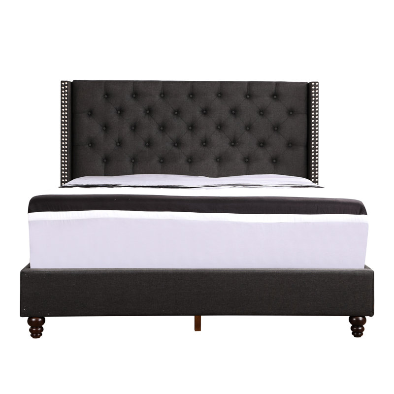 Stylish Transitional Queen Bed - 50" Height X 66" Width, Black, Foam Filled, Frame, Headboard Support, Assembly Required With Extra Support 50"h 66"w, Black Fabric, Filler, Headboard,