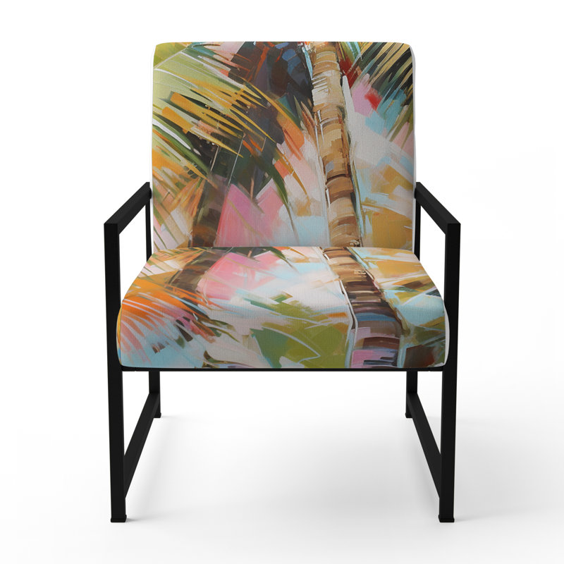 Palm Trees Palm VII - Chaise rembourrée à accoudoirs tropicaux, fauteuil d'appoint Palm Leaves, Noir, noir, noir, noir