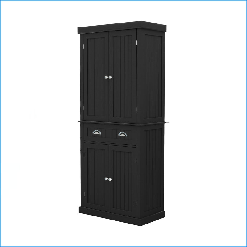 Armoire de rangement Kitchen Pantry, armoire autoportante noire 71 po avec 4 portes, tiroir, 2 tablettes réglables | Panneau de fibres à densité moyenne E1 | Peinture UV