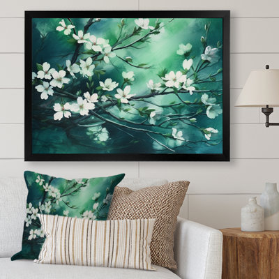 «Flower Whispers Teal Cherry Blossoms I», reproduction sur toile