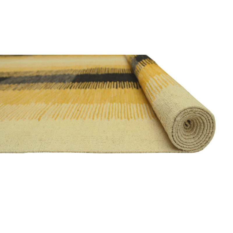 Tapis noir/Ivoire en laine tissé à la main Ames