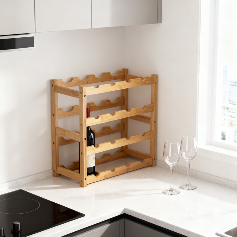 Support de comptoir à vin à 4 niveaux empilable avec support à vin, tablette de rangement pour 16 bouteilles
