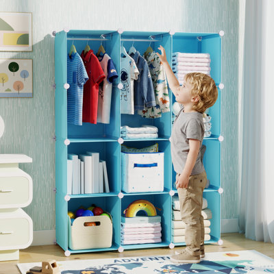 Armoire modulaire pour bébé de 10 cubes avec garde-robe et étagères ouvertes pour les vêtements, bleue