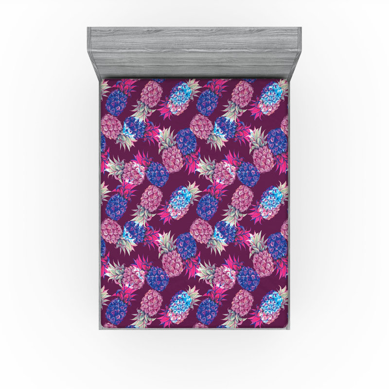 Ambesonne drap-housse tropical aquarelle ananas parcelle magenta foncé vert, Drap-housse très grand californien