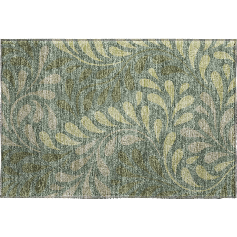Premium Machine Washable Mayfield AMF2411 Floral Rug, 1'8" x 2'6", Basil