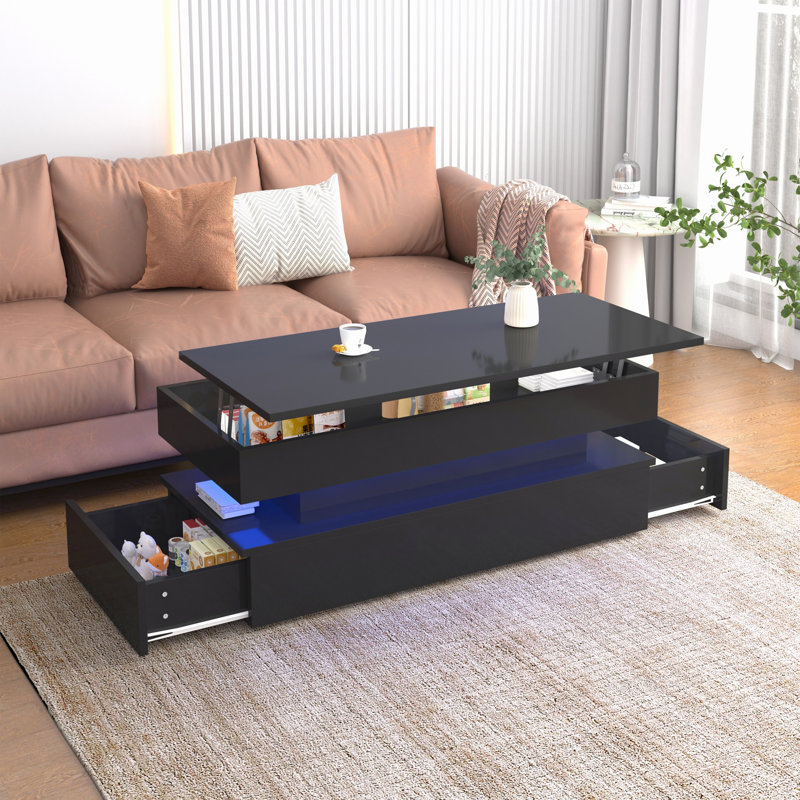 Table basse avec tiroirs, plateau relevable, Noir