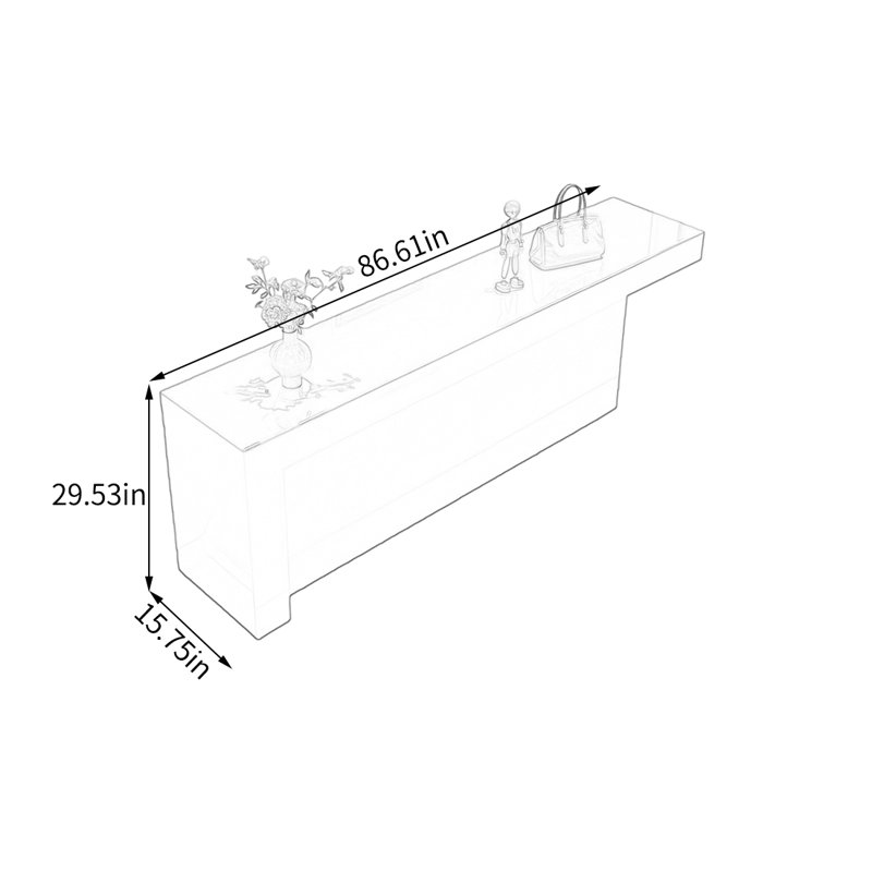 Table de présentation moderne, H 29,53 po x l 86,61 po x P 15,75 po