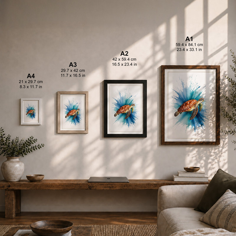 Turtle in Motion Modern - Framed Print, A1 - 84.1 x 59.4 cm, Black