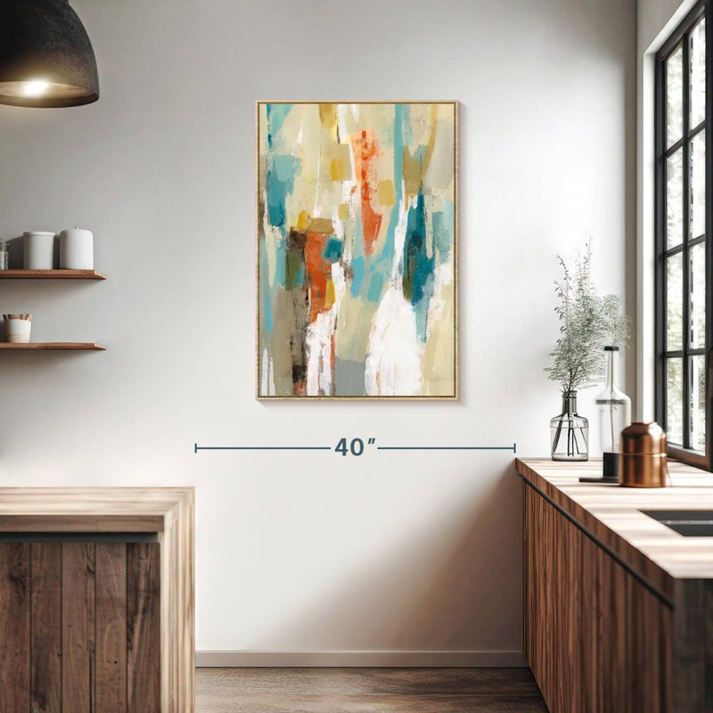 Marches sur le sable abstrait, Floating Frame Natural Wood, 25" x 37"