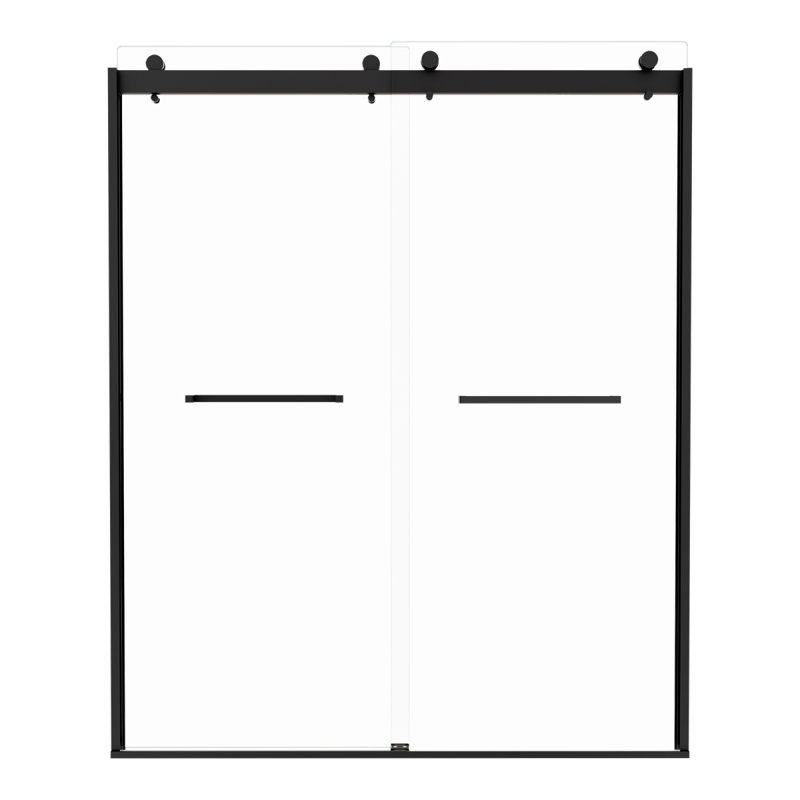 Porte de douche à dérivation, porte coulissante, avec verre trempé 5/16 po et fini noir mat 6074, Noir mat