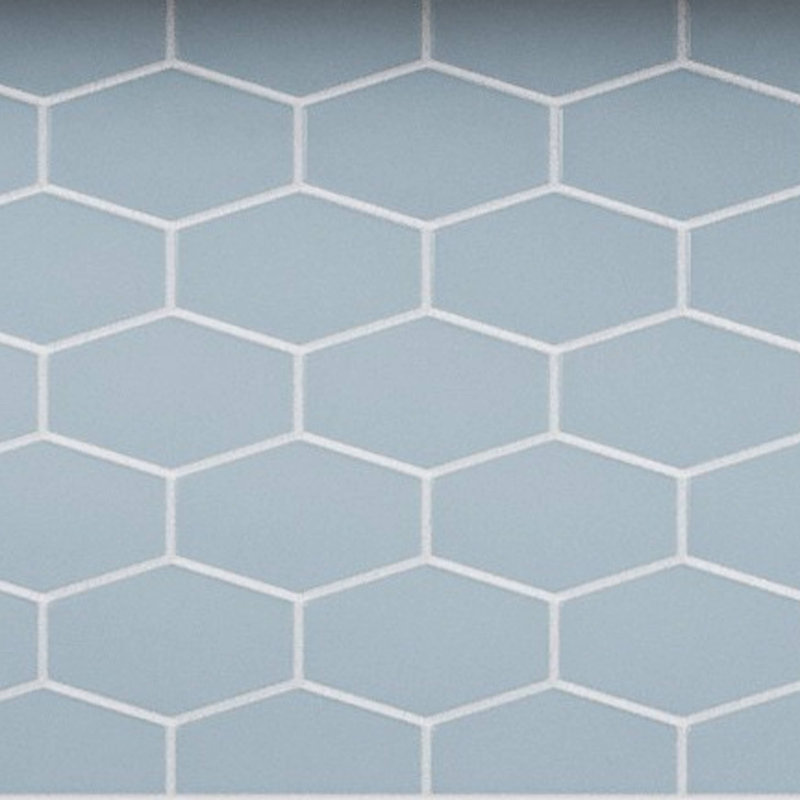 Long Hex 10.60in.x11 in. Glass Mosaic Tile, Aqua Blue Matte