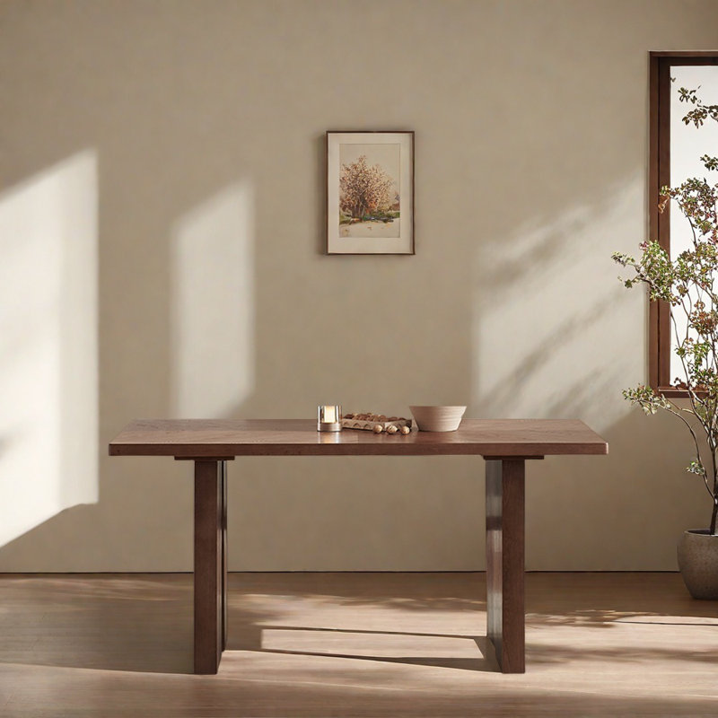 Simple rectangular solid wood mosaic dining table, 29.52"H x 62.99"L x 31.49"W